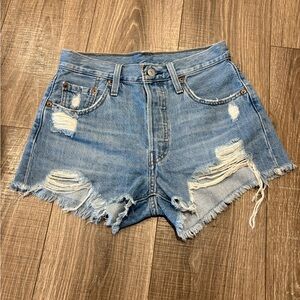 Levi's 501 Light Blue Ripped Jean Shorts